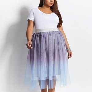 GLITTER OMBRE TULLE MIDI SKIRT